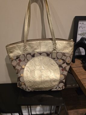 Coach Metallic Gold Signature Tote Bag